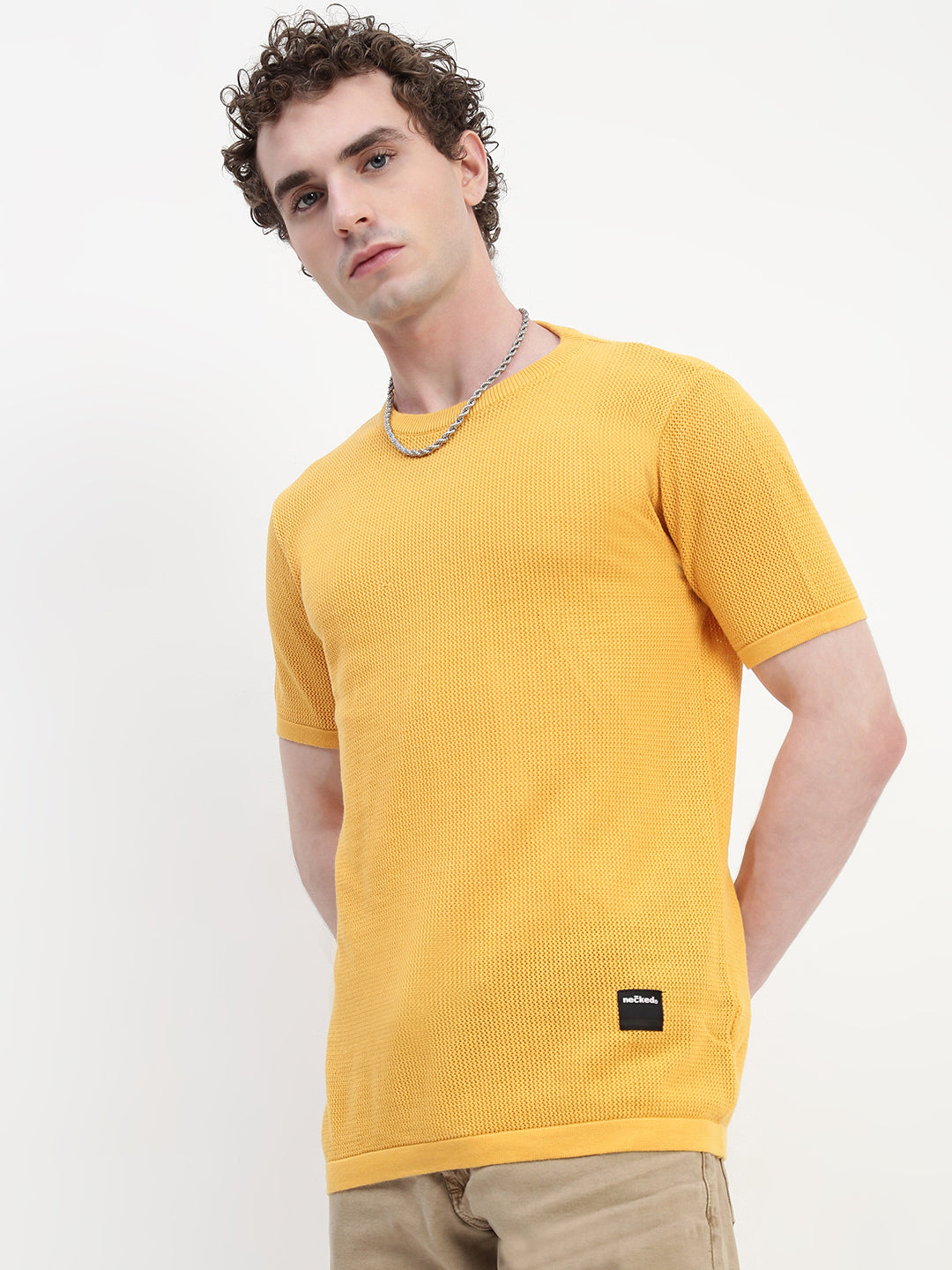 Crew Neck See Through Mango Cotton T-Shirt
