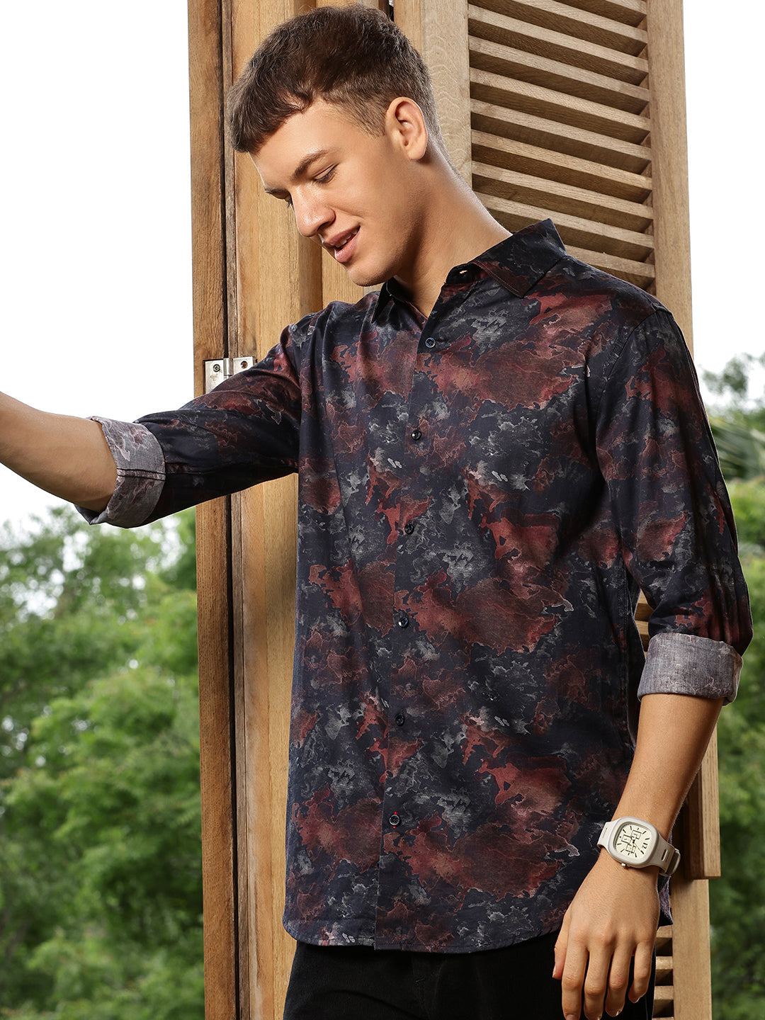 Printed Satin Giza Cotton Shirt Without Pocket