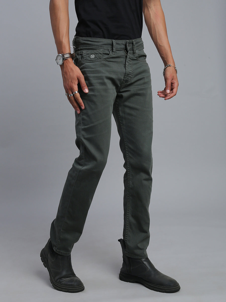 Olive Green Comfort Slim Fit Stretchable Jeans