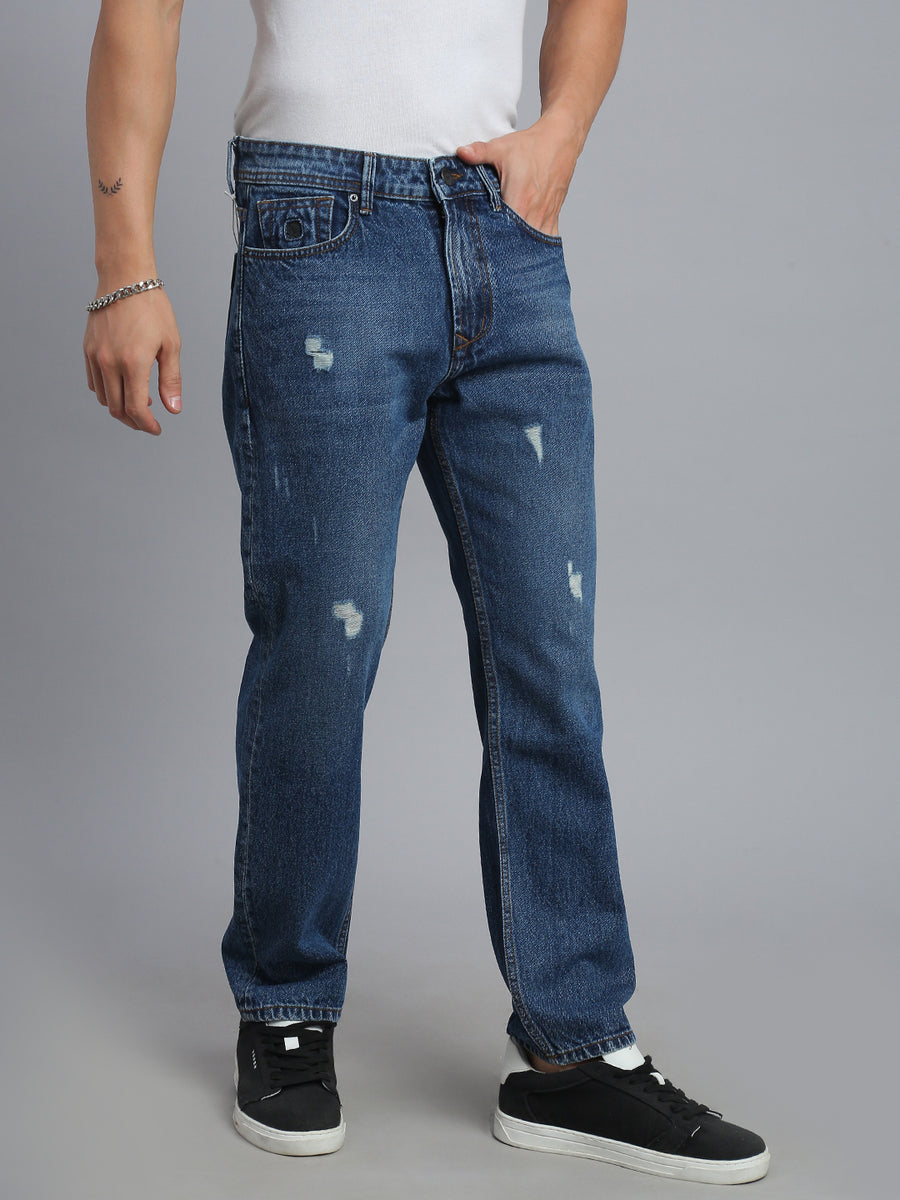 Blue Ripped Comfort Fit Jeans