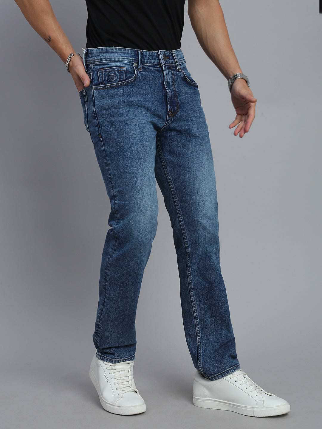Mild Blue Regular Straight Fit Stretchable Jeans