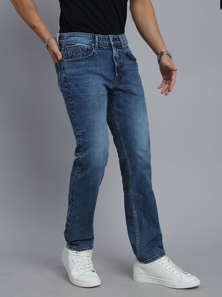 Mild Blue Regular Straight Fit Stretchable Jeans