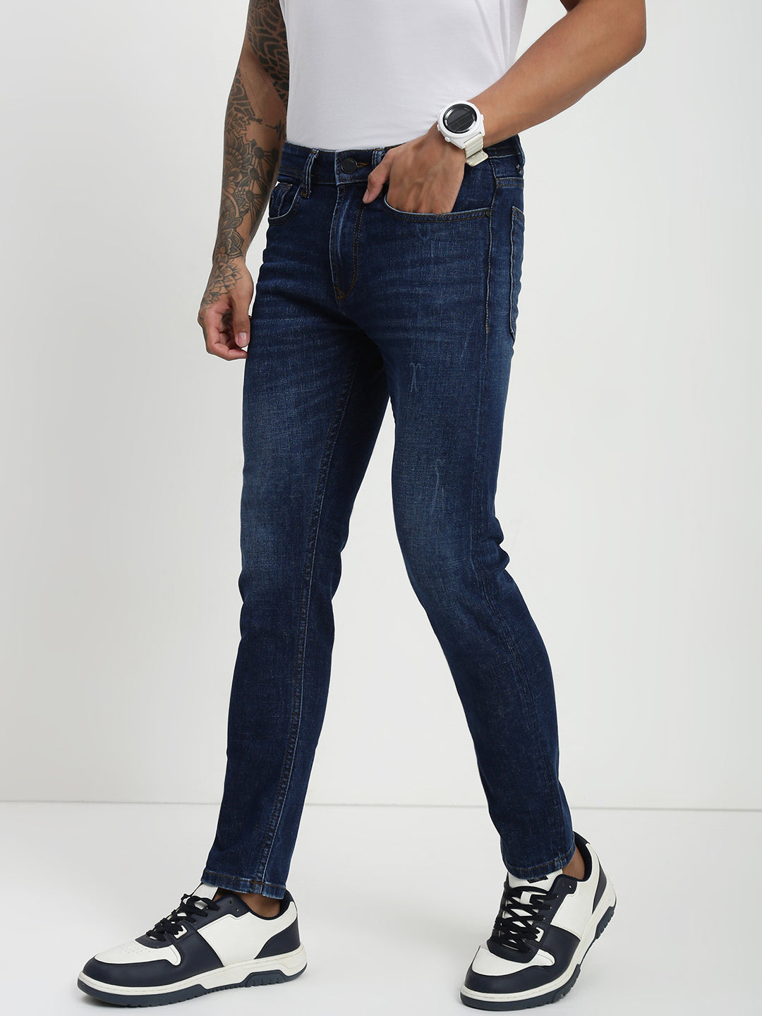 Blue Poly Stretch Trapped Fit Jeans