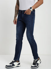 Blue Poly Stretch Trapped Fit Jeans