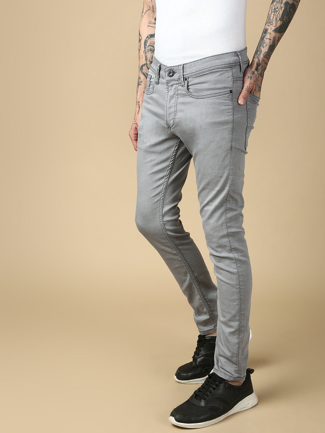 Mild Gray Slim Fit Stretchable Jeans