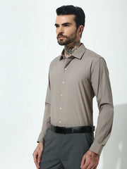 Beige Full Sleeve Slim Fit Shirt Without Pocket