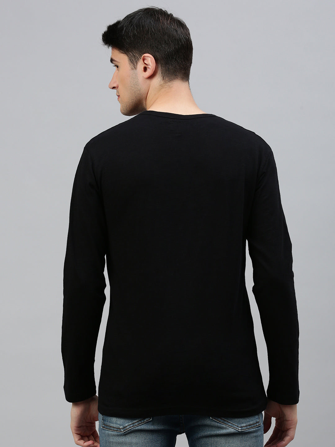 Black Henley Neck Full Sleeve t-shirt