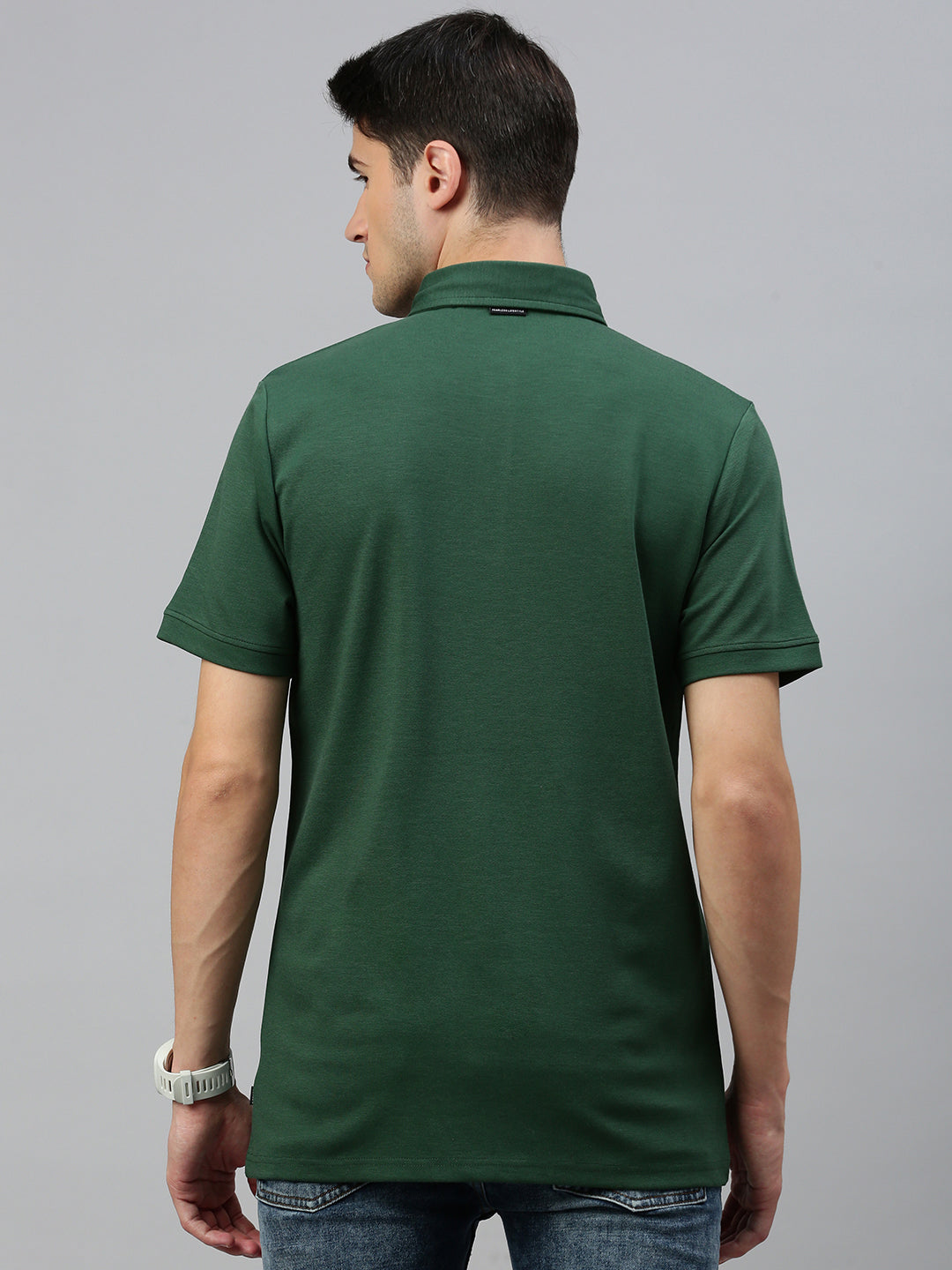 Green Down Button Polo Collar T-Shirt