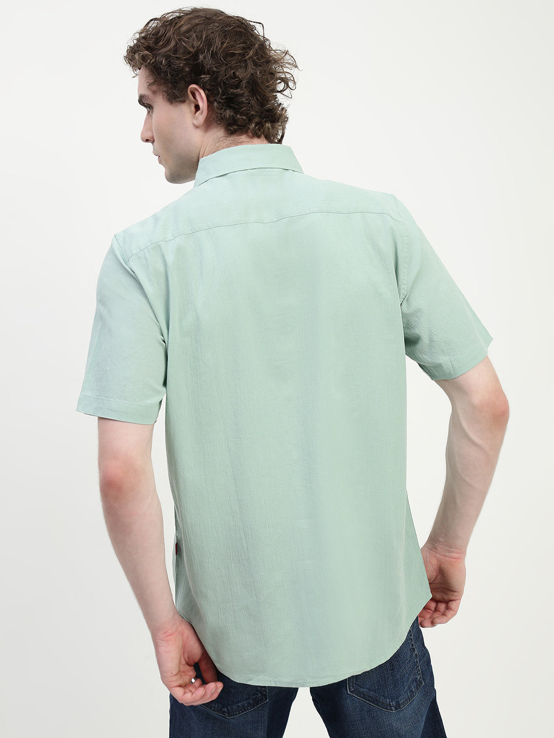 Mint Blue Half Sleeve Relsx Fit Shirt With Pocket