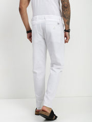 White Relax Fit Cross Pocket Cotton Linen  Pants
