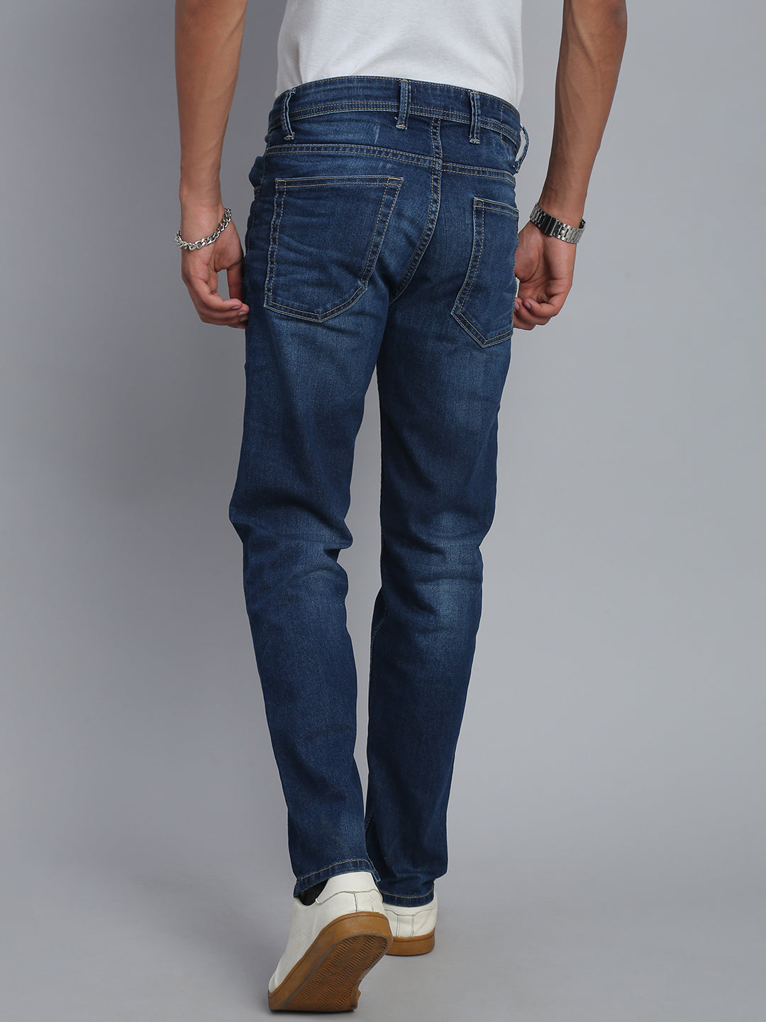 Dark Blue Regular Straight Fit Stretchable Jeans