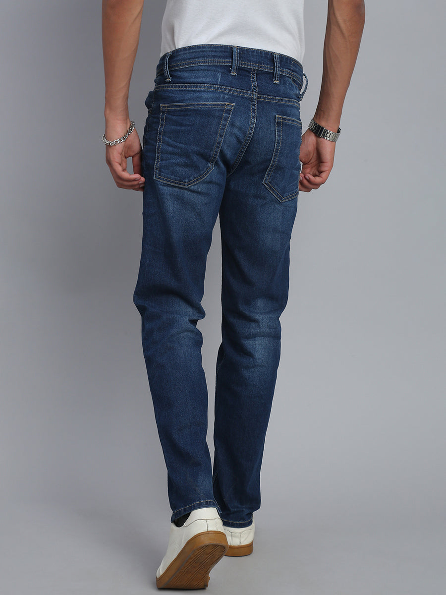 Dark Blue Regular Straight Fit Stretchable Jeans