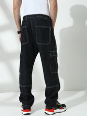 Black Front Patch Pocket Loos Fit Cargo Paint