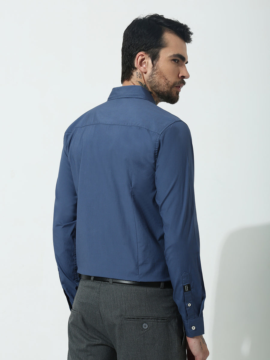 Smoky Blue Full Sleeve Slim Fit Shirt Without Pocket