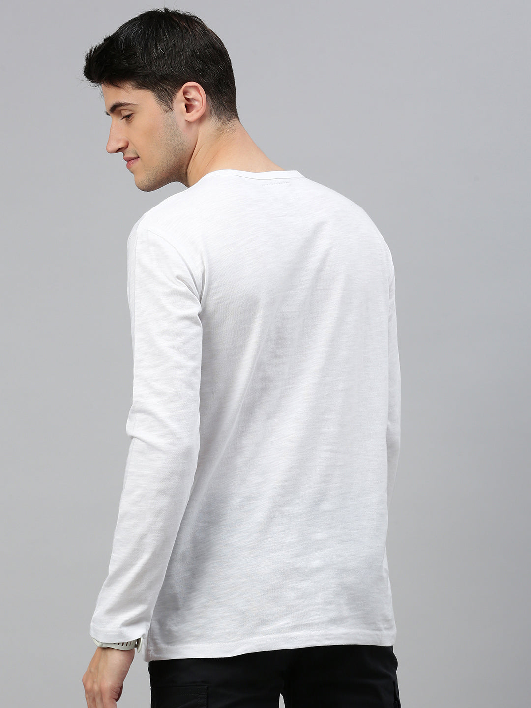White Henley Neck Full Sleeve t-shirt