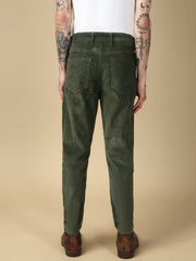 Dark Olive Green Corduray Baggt Fit Stretchable Jeans