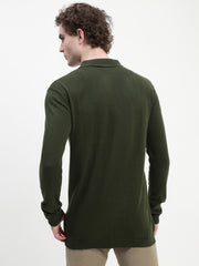 Olive Knit Cardigan Full Sleeve Relax Slim Fit Shirt Without Pocket