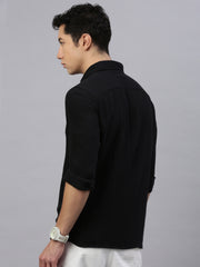Black Doble Cloth Cotton Shirt Without Pocket