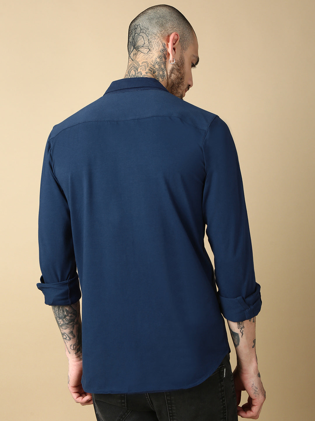 Dark Blue Full Sleeve Slim Fit Shirt Without Pocket