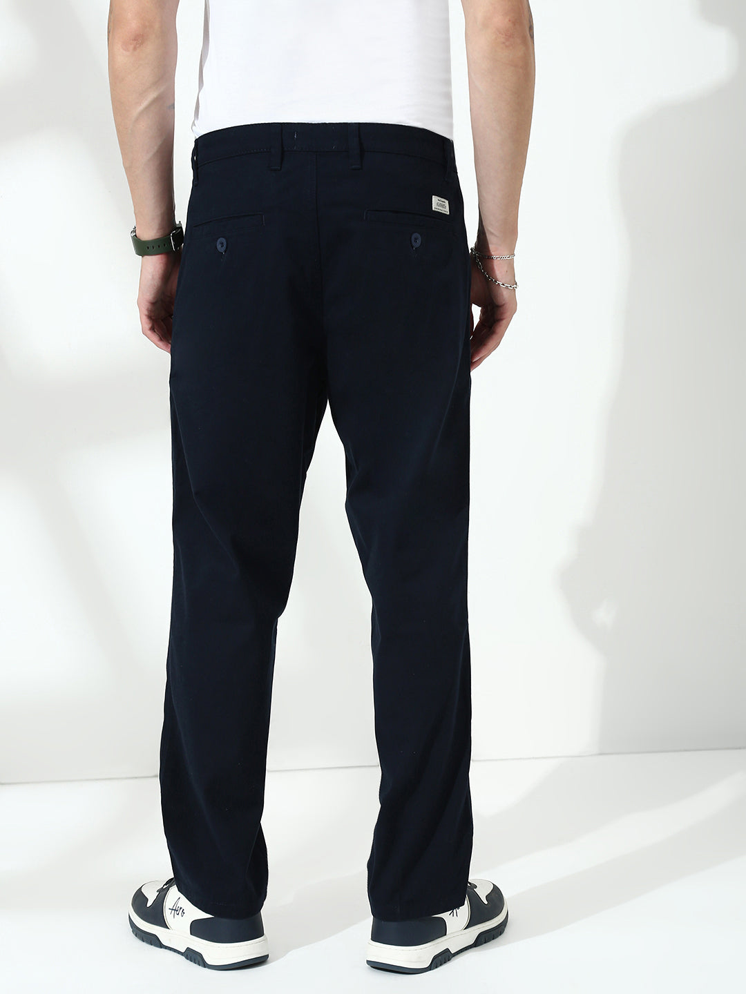 Navy Straight Fit Cotton Cross Pocket Pant