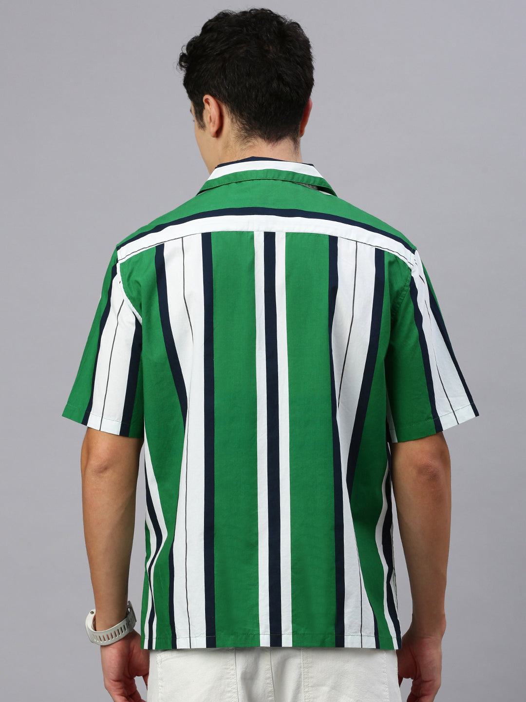 Stripe Half Sleeve Oversize Shirt With Pocket
