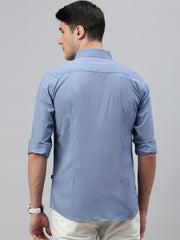 Cloud Blue Solid Poplin Stretch Shirt Without Pocket