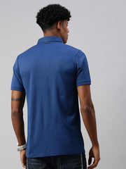 Royal Blue Down Button Polo Collar T-Shirt