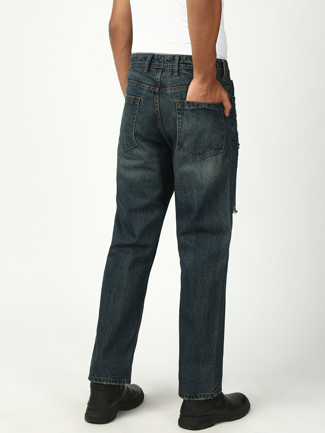 Vintage Blue Ripped Straight Fit Jeans