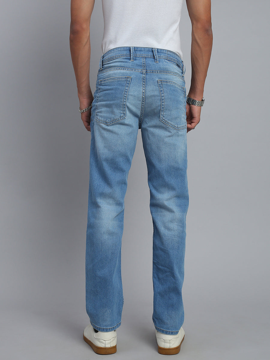 Sky Blue Regular Straight Fit Stretchable Jeans