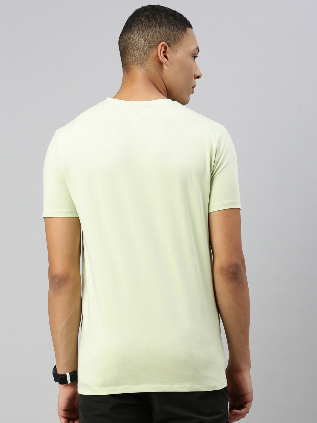 Pista Green Printed Round Neck T-Shirt