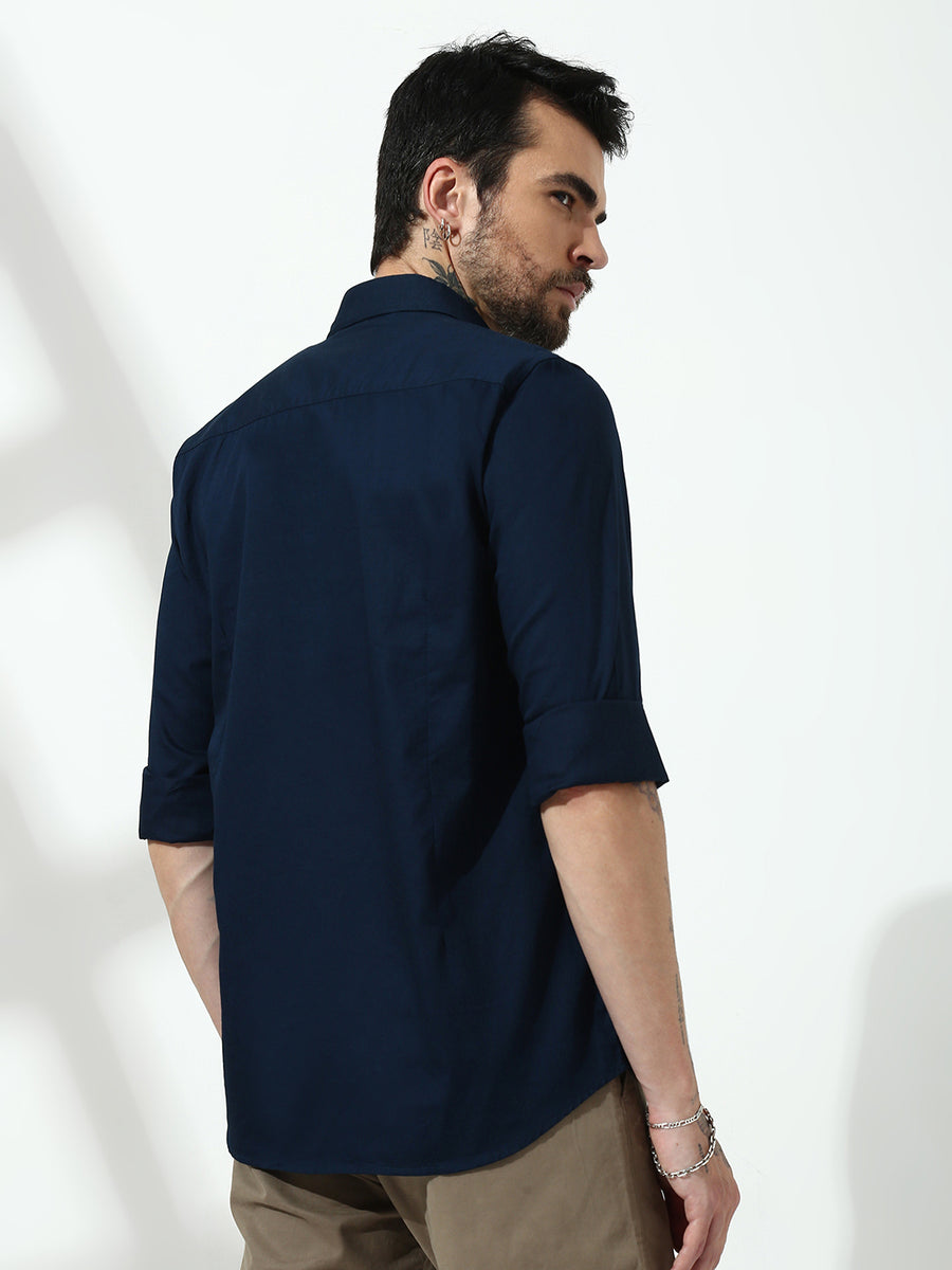 Navy Blue Full Sleeve Slim Fit Shirt Without Pocket