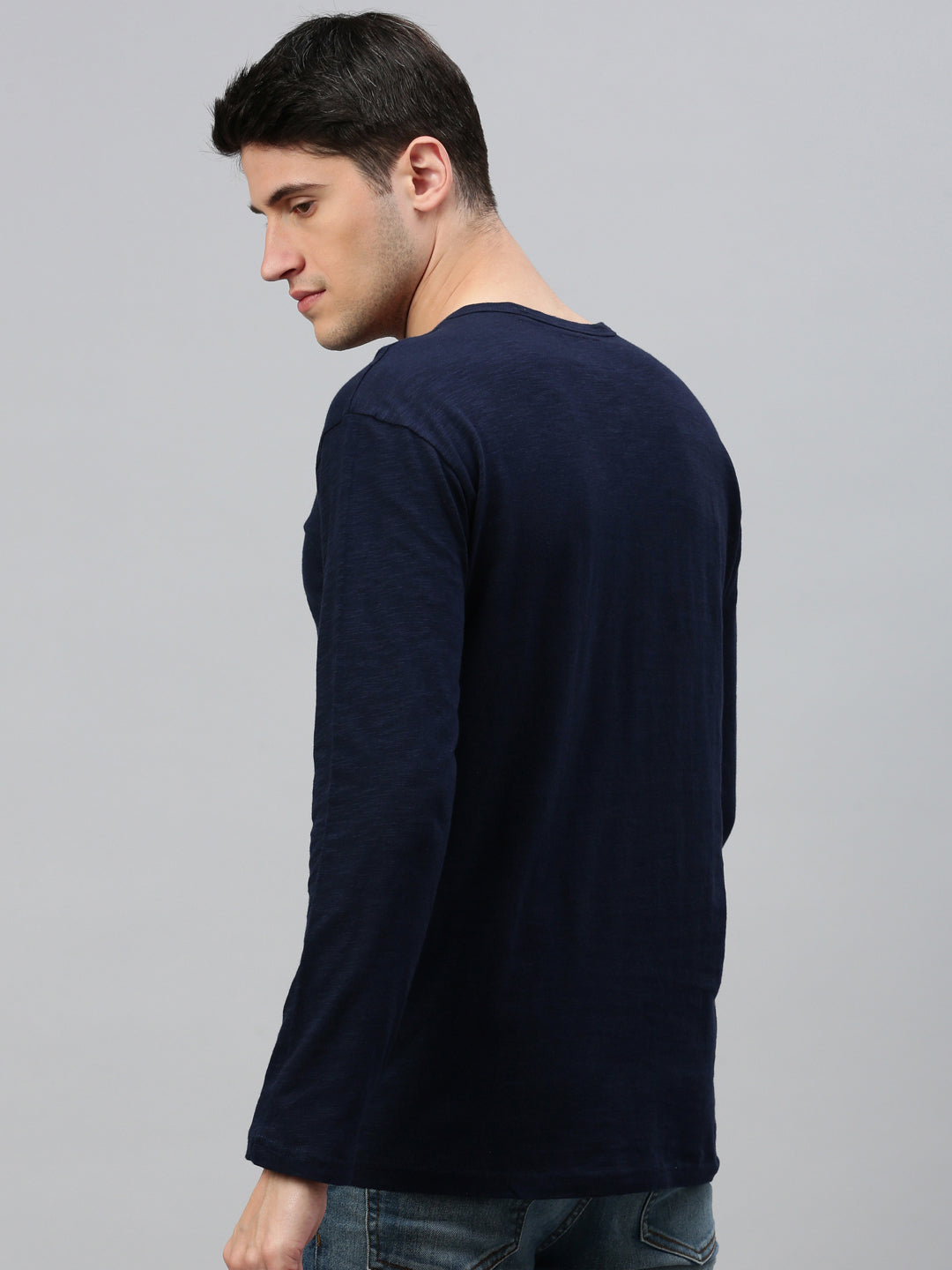 Navy Blue Henley Neck Full Sleeve t-shirt