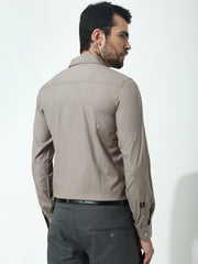 Beige Full Sleeve Slim Fit Shirt Without Pocket