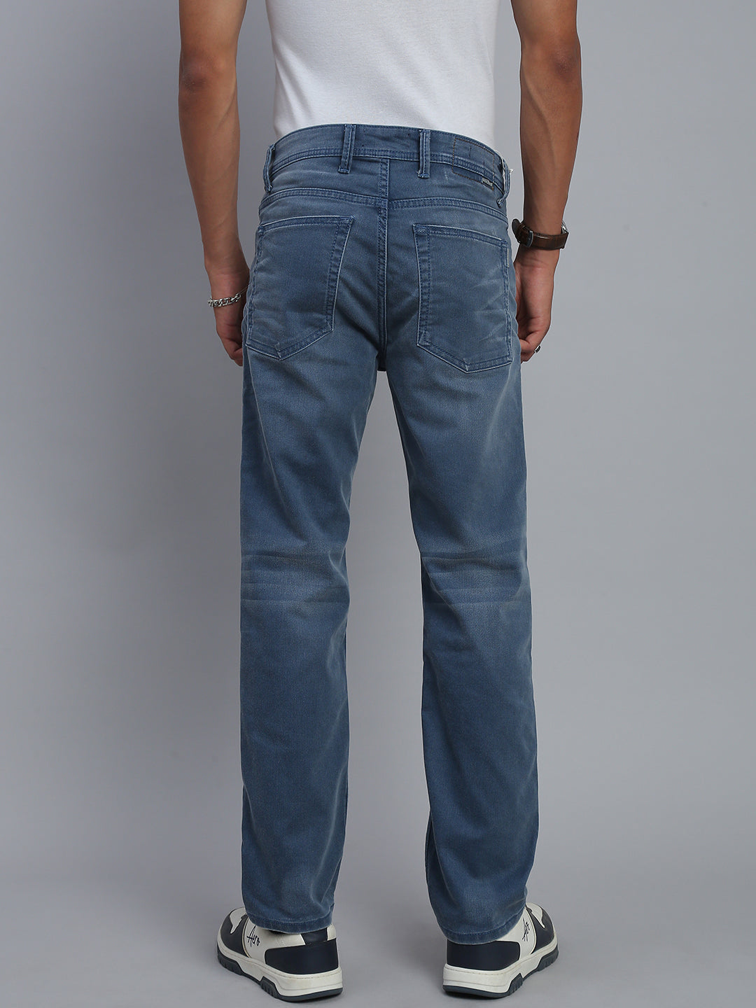 Light Indigo Blue Regular Straight Fit Stretchable Jeans