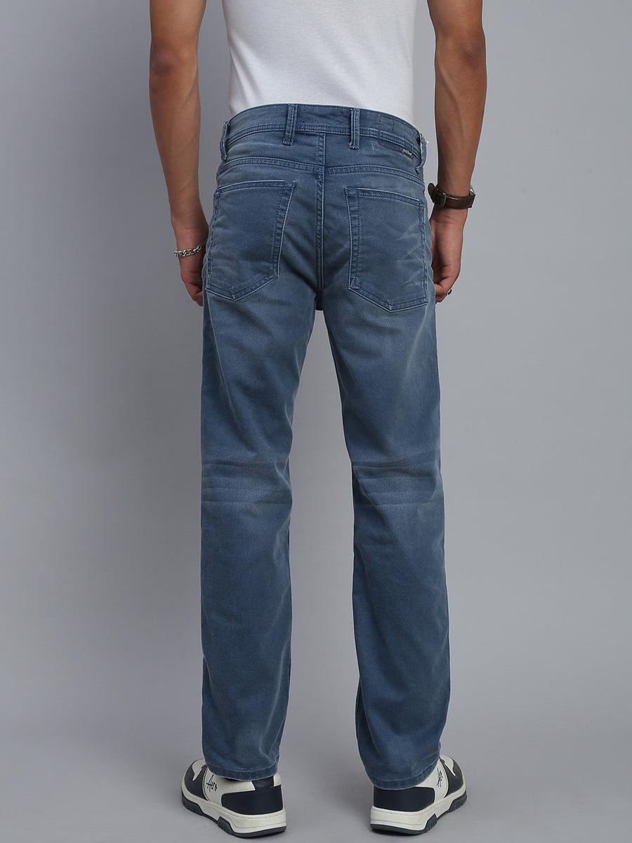 Light Indigo Blue Regular Straight Fit Stretchable Jeans