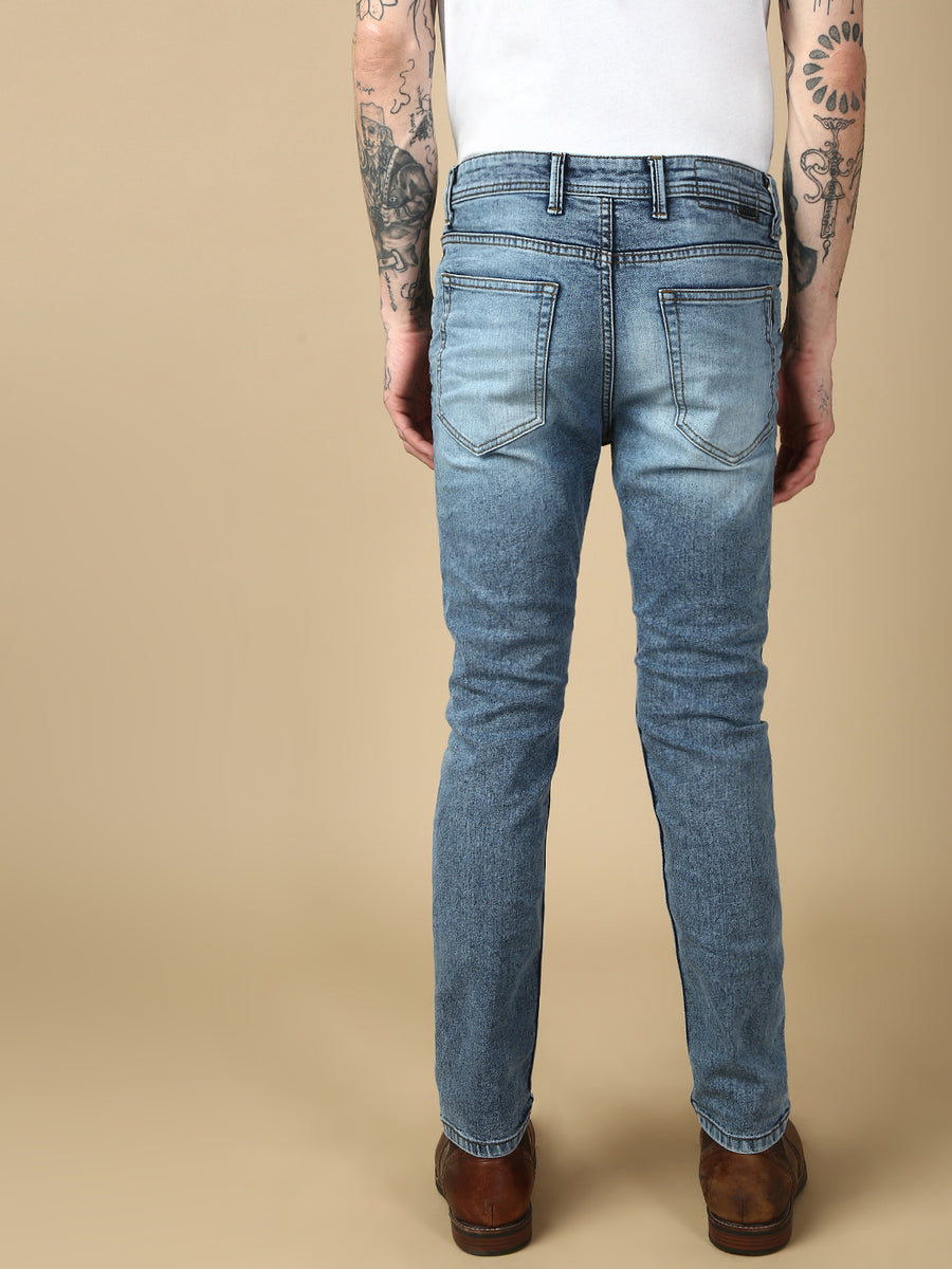 Light Blue Ripped Straight Stretchable Jeans