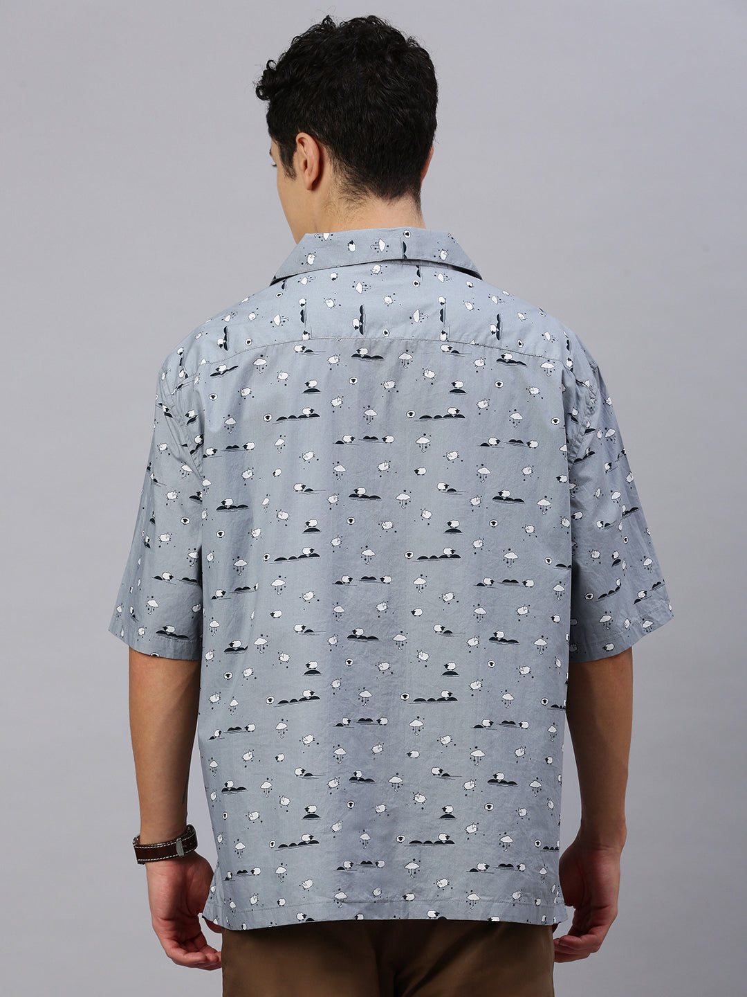Printed Half Sleeve Oversize Shirt With Pocket