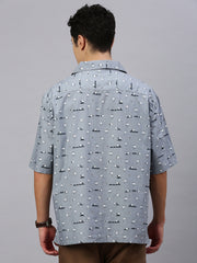 Printed Half Sleeve Oversize Shirt With Pocket
