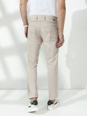 Cream  Slim  Fit Cross Pocket  Satin  Pants