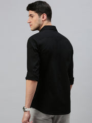 Black Solid Poplin Stretch Shirt Without Pocket