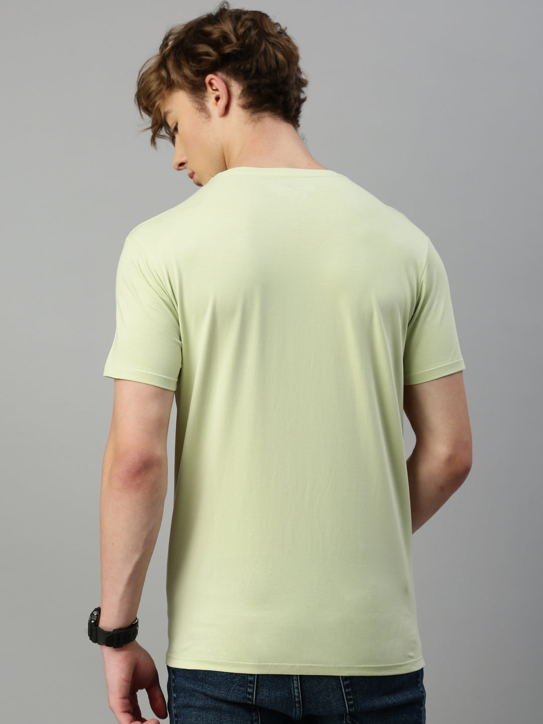 Pista Green Printed Round Neck T-Shirt