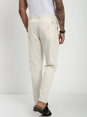 Cream Relax Fit Cross Pocket Cotton Linen  Pants