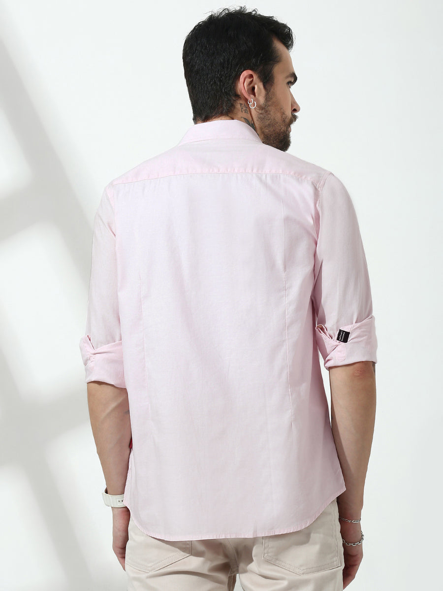 Pink Full Sleeve Slim Fit Shirt Without Pocket