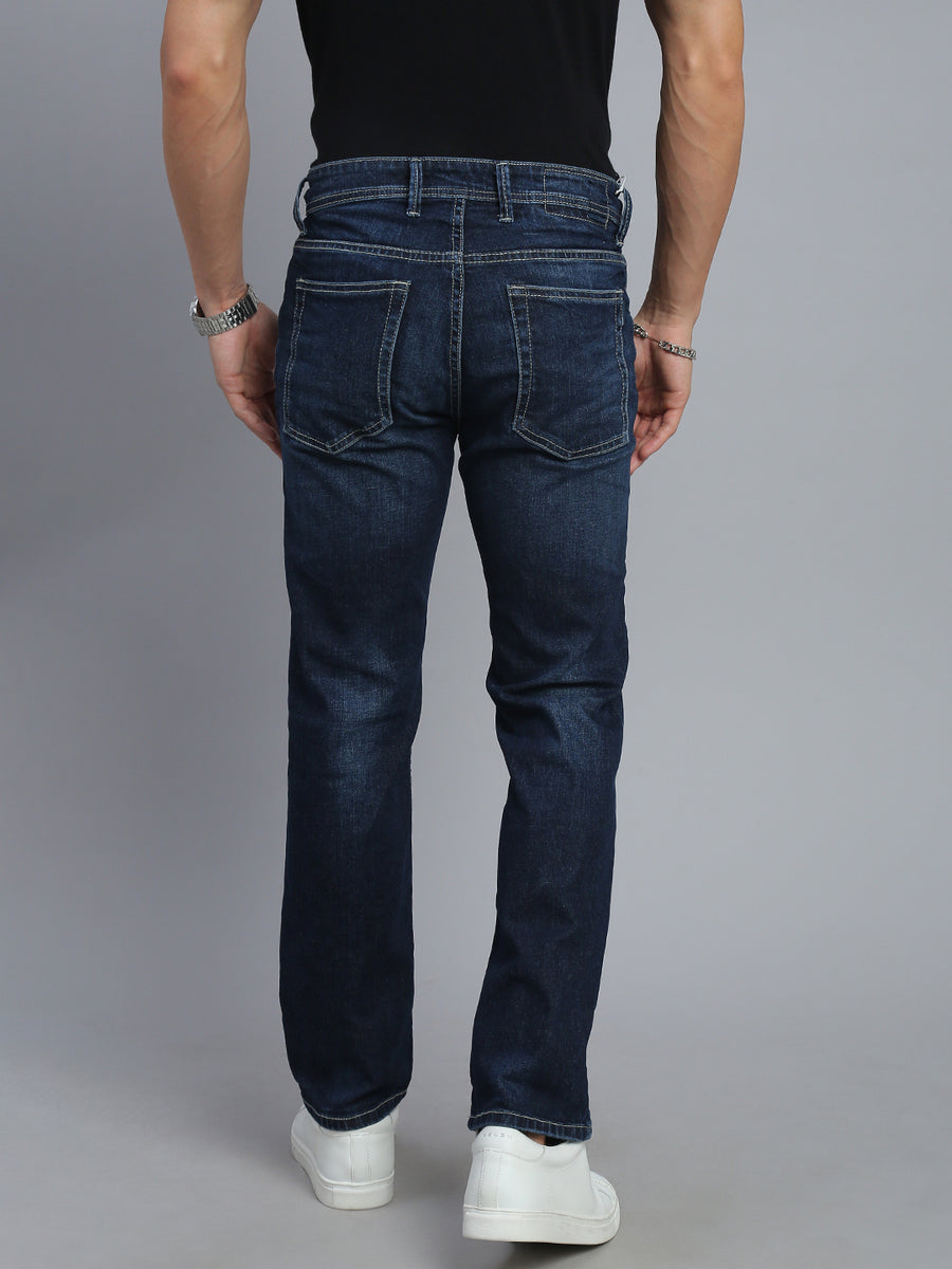 Dark Blue Regular Straight Fit Stretchable Jeans