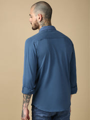 Steel Blue Full Sleeve Slim Fit Shirt Without Pocket