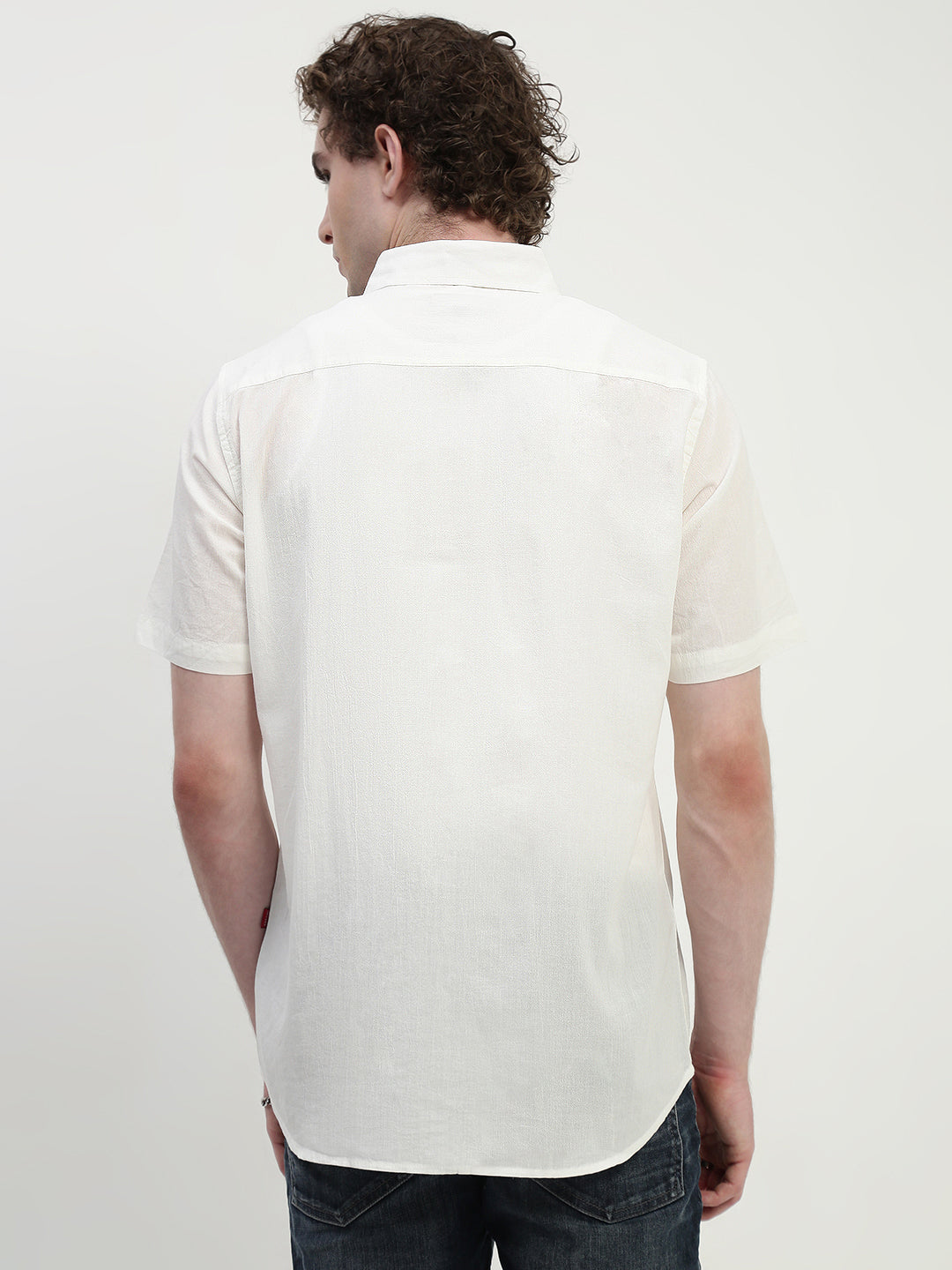 Off White Half Sleeve Relsx Fit Shirt With Pocket