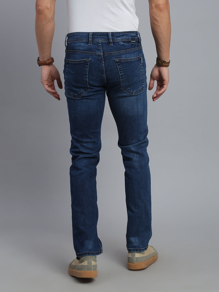 Blue Regular Straight Fit Stretchable Jeans