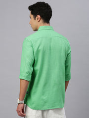 Green Cotton Plain Shirt With Pocket