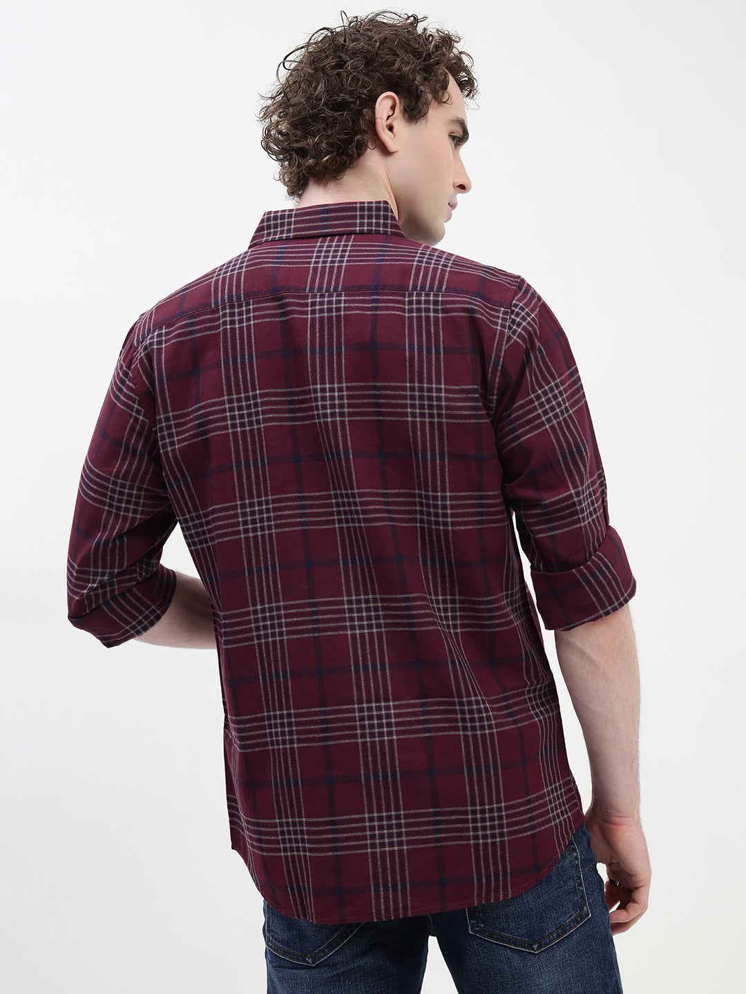 Oxford Checks Full Sleeve Slim Fit Shirt Without Pocket