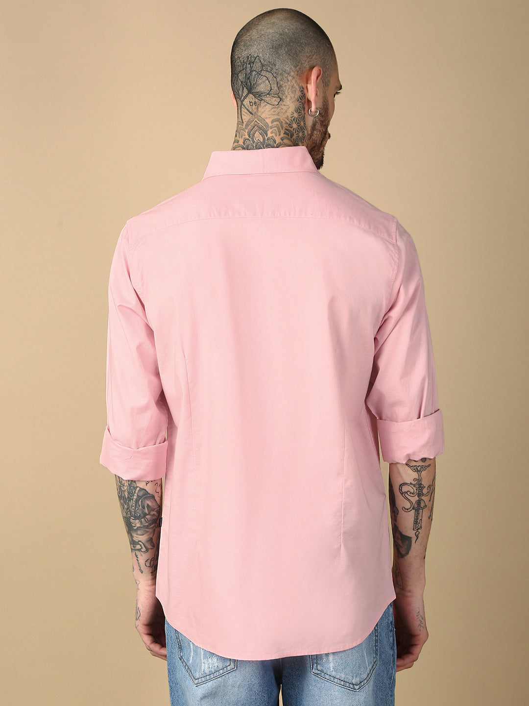 Pink Full Sleeve Slim Shirt With Pocket